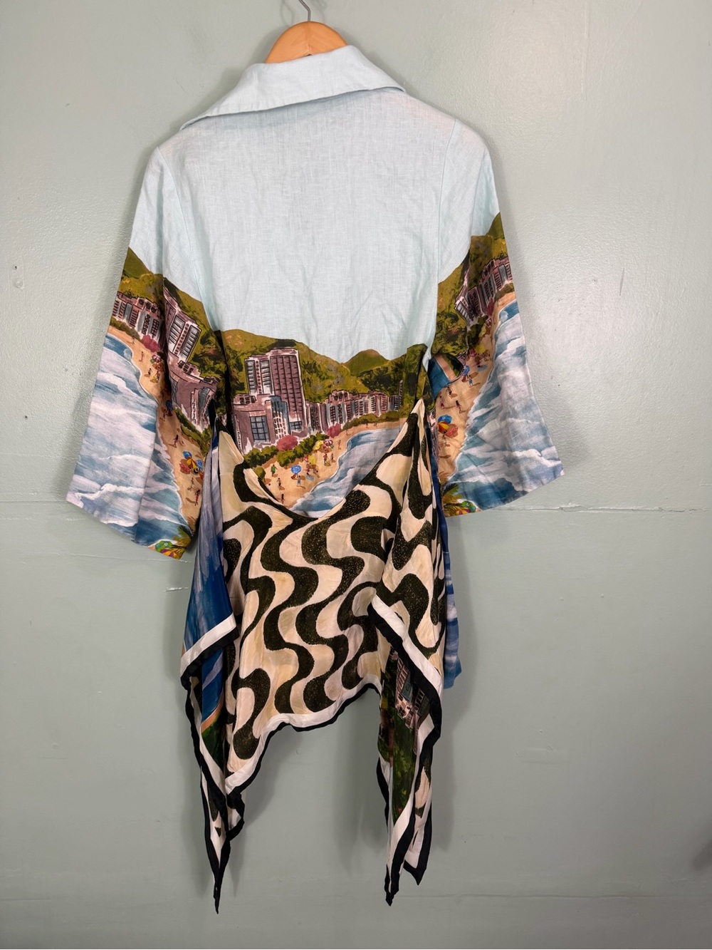 Farm Rio Copacabana Beach Linen Cover Up Dress Artsy Vacation Shirtdress Mini XS - Picture 6 of 7